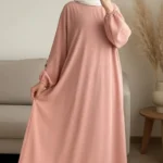 Abaya Rose Simple Longue et Ample avec Manches Élastiques
