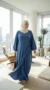 Denim Puffed Sleeve Wrap Abaya Dress with Bow - Lifestyle Photo - Model Style: Hijabi