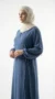 Denim Puffed Sleeve Wrap Abaya Dress with Bow - Studio Photo - Model Style: Hijabi