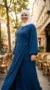 Teal Puffed Sleeve Wrap Abaya Dress with Bow - Street Photo - Model Style: Hijabi