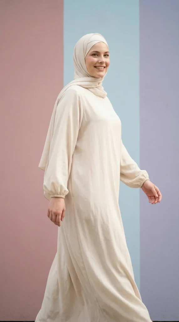Robe Abaya voile integré Beige – vue 1