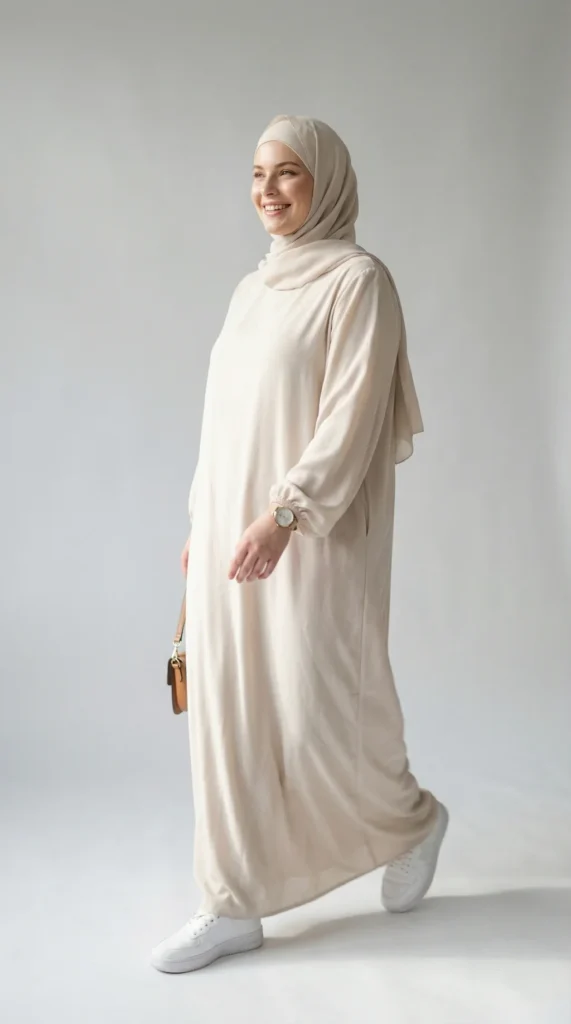 Robe Abaya voile integré Beige – vue 2