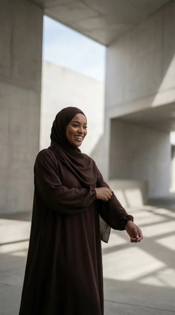 Robe Abaya voile integré Chocolat – vue 2