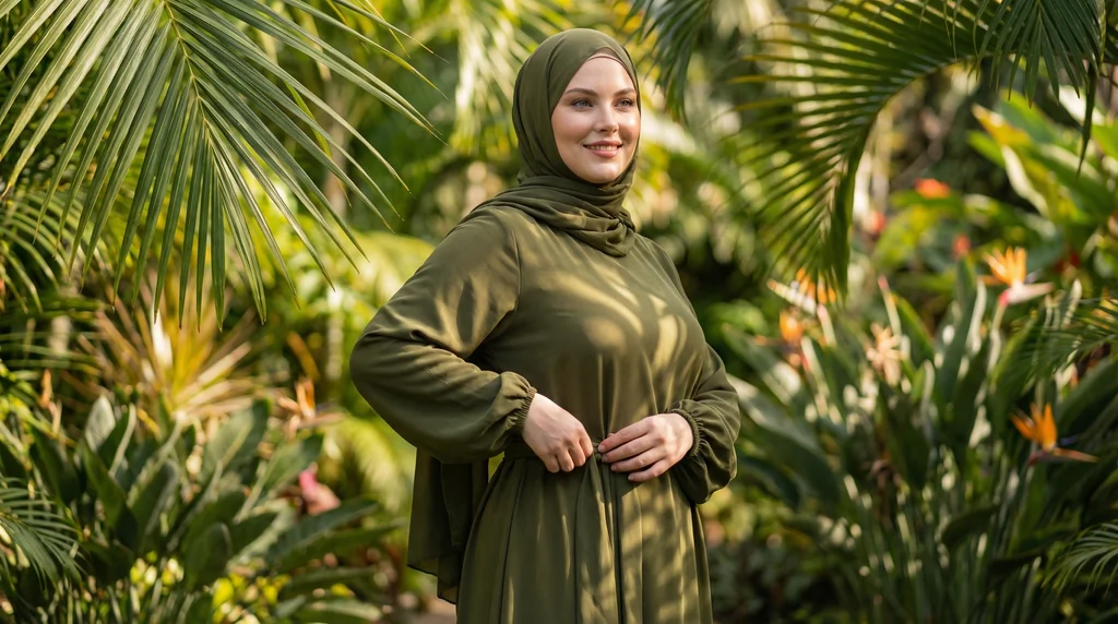 Robe Abaya voile intégré Kaki - Garden Photo - Model Style: Hijabi