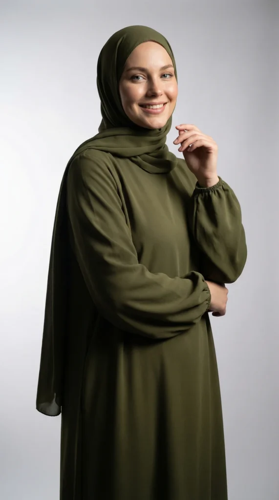 Robe Abaya voile intégré Kaki – vue 1