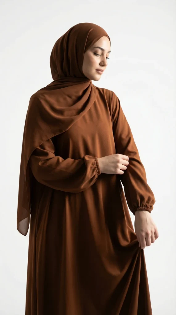 Robe Abaya voile integré Marron – vue 2