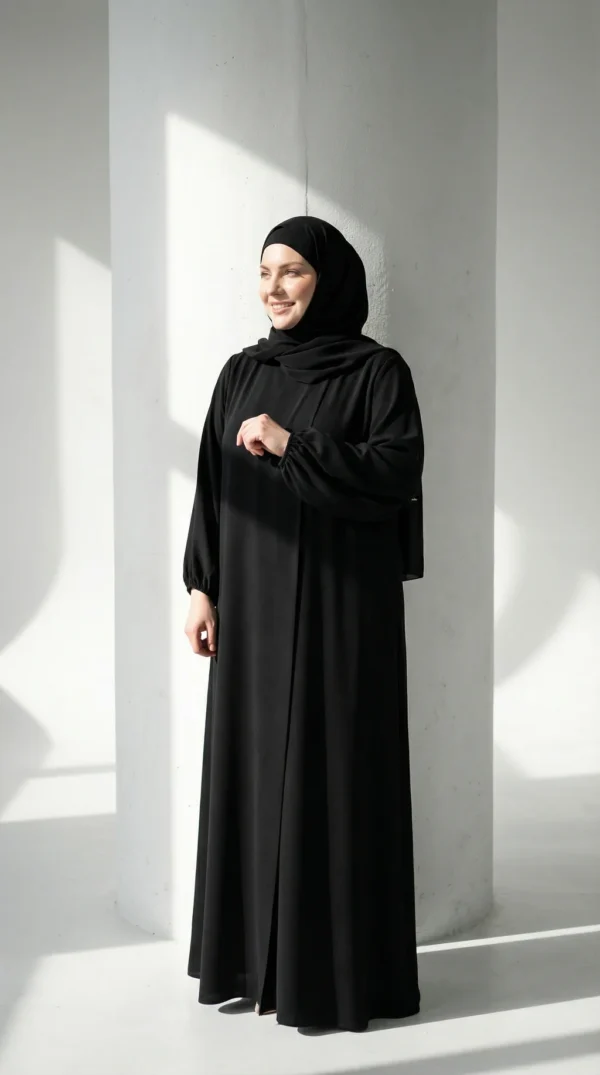 Black integrated veil Abaya dress - Minimal Photo - Model Style: Hijabi