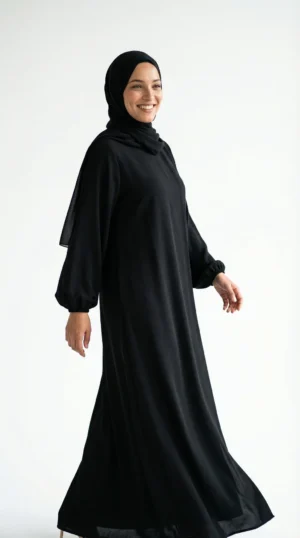 Robe Abaya voile integré Noire - Studio Photo - Model Style: Hijabi