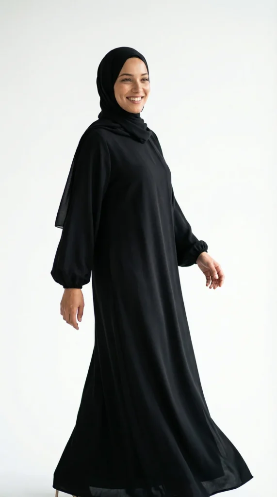 Black Abaya Dress with Integrated Veil