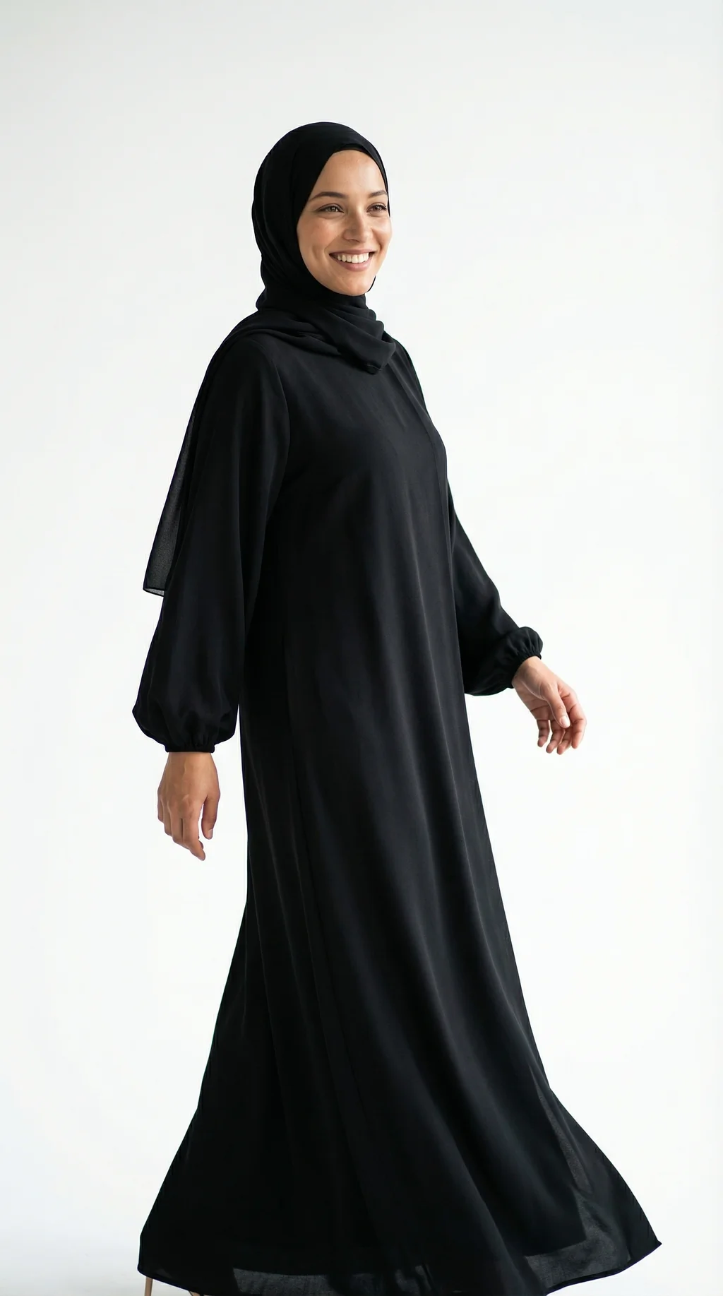 Robe Abaya voile integré Noire - Studio Style Robe Abaya voile integré Noire - Studio Photo - Model Style: Hijabi