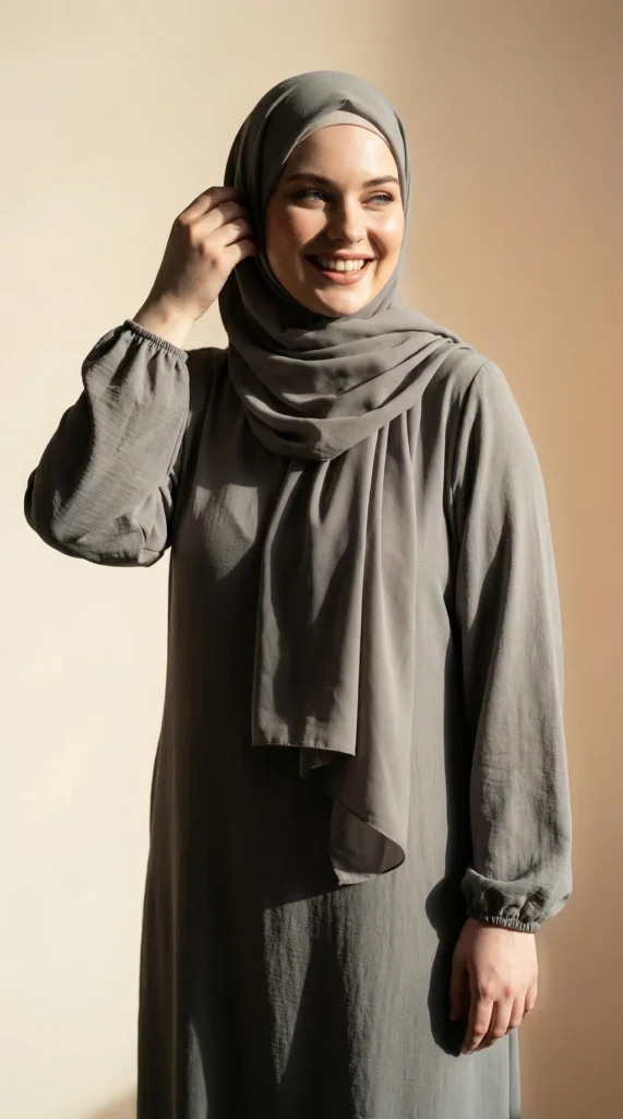 Robe Abaya voile integré Taupe – vue 2
