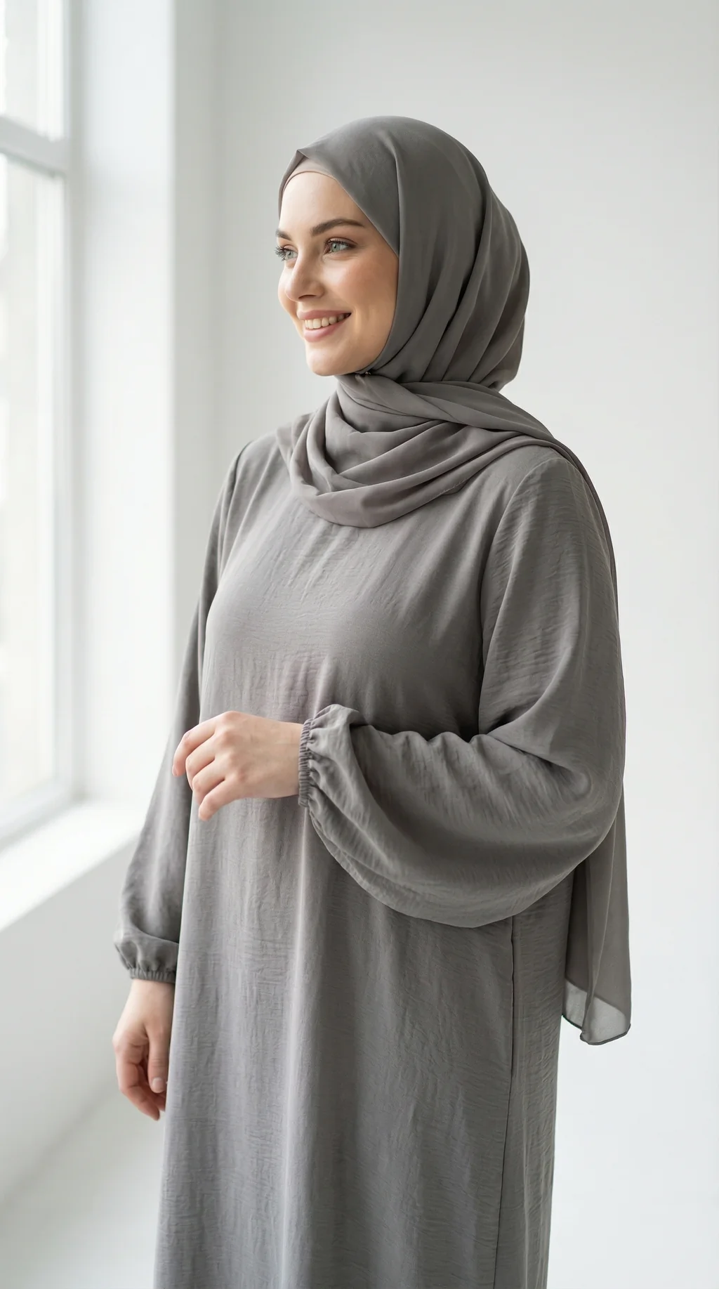 Robe Abaya voile integré Taupe - Studio Style Robe Abaya voile integré Taupe - Studio Photo - Model Style: Hijabi