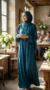 Abaya jurk met geïntegreerde hoofddoek Teal - Lifestyle Photo - Model Style: Hijabi