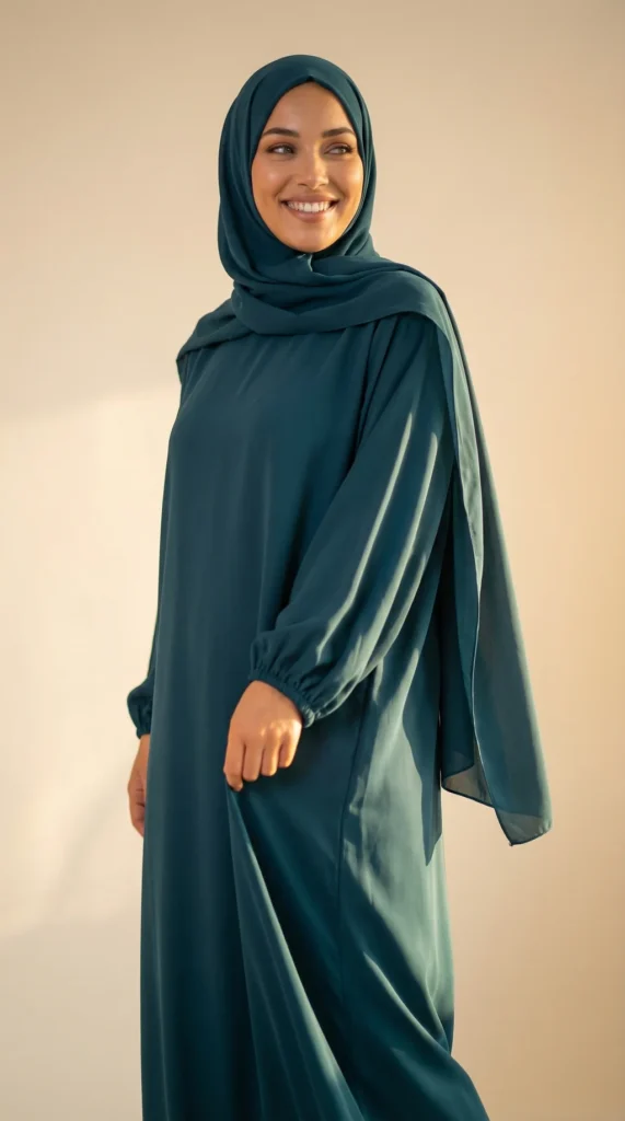 Robe Abaya voile intégré Bleu canard – vue 1