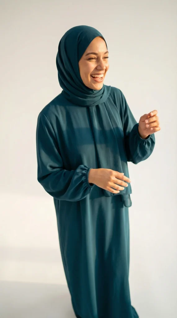 Robe Abaya voile intégré Bleu canard – vue 2