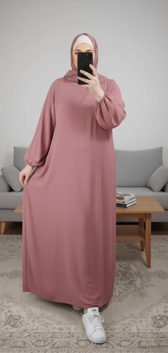 Robe Abaya voile integré Vieux Rose