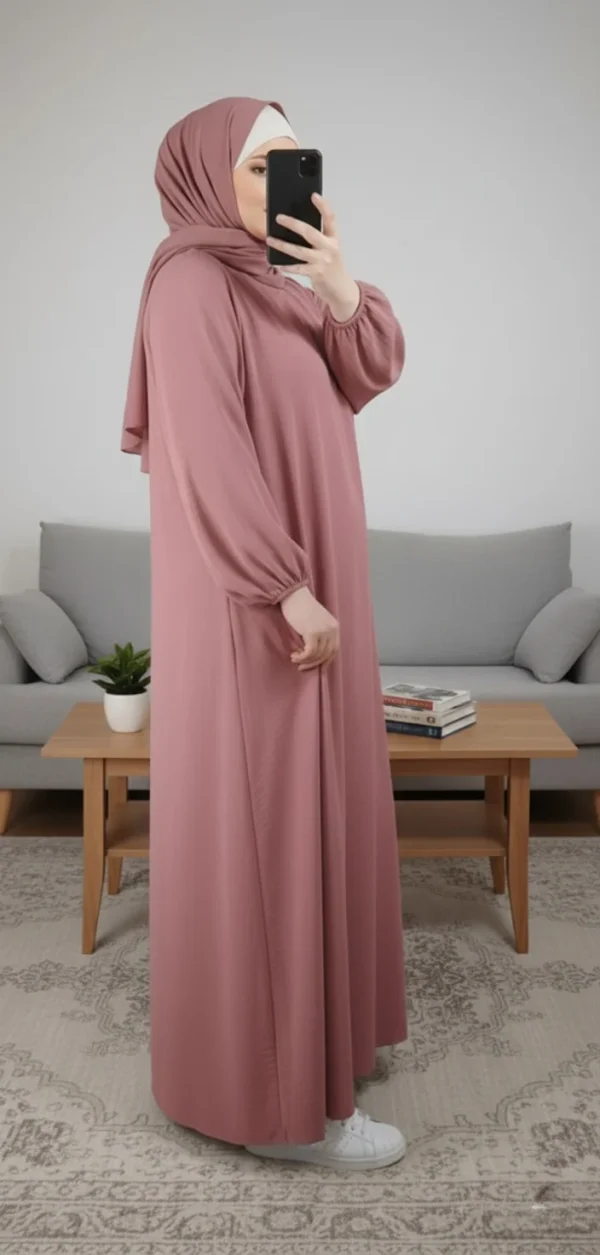 Old Rose Abaya Dress with Integrated Veil