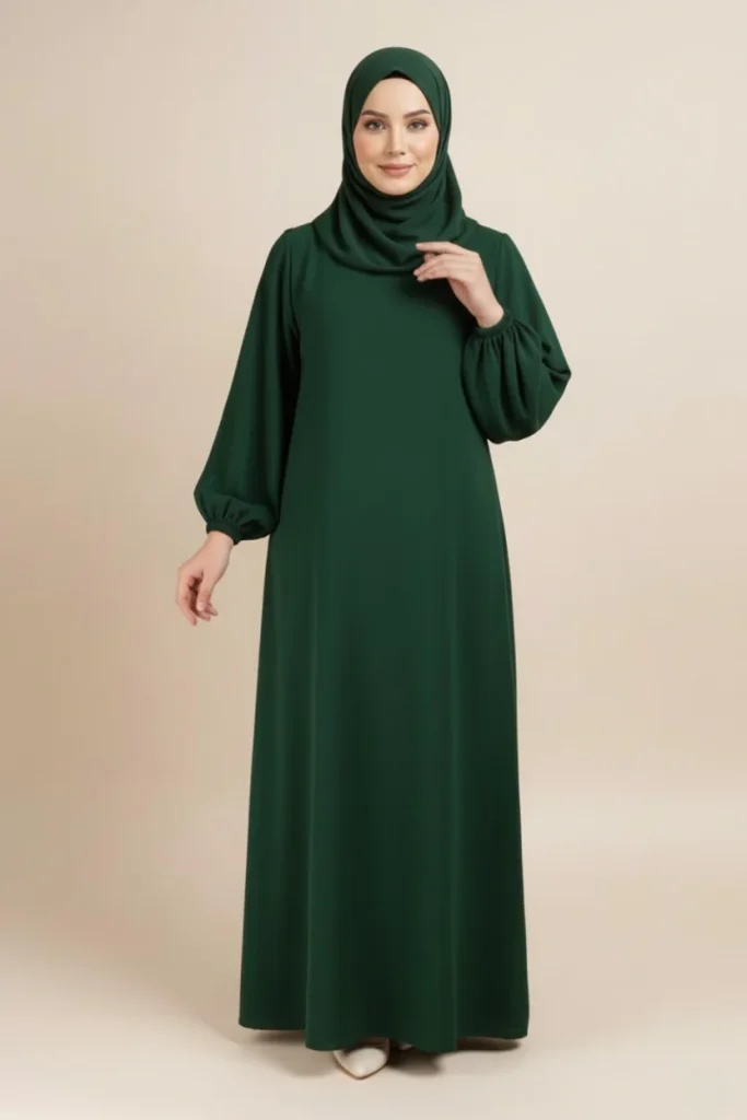 Abaya-vert-Foret-Simple-manches-elastique