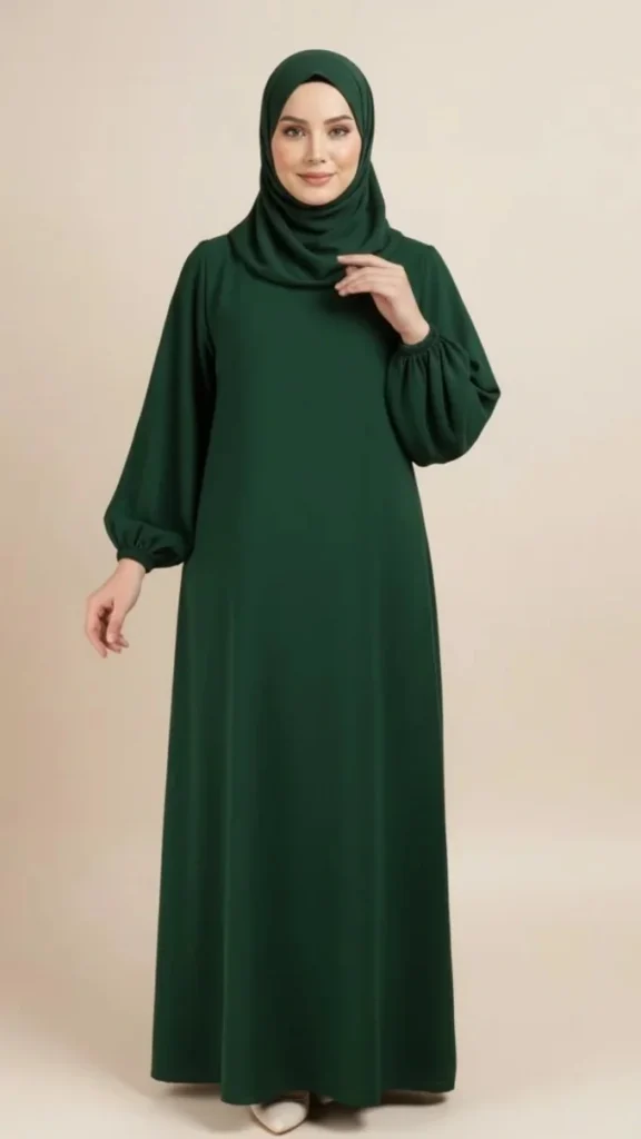 Abaya-vert-Foret-Simple-manches-elastique