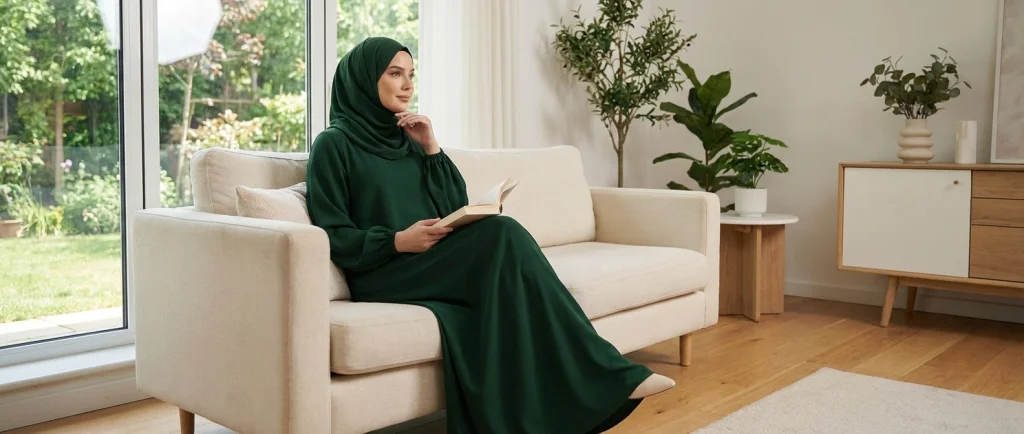 Abaya vert Foret Simple manches élastique