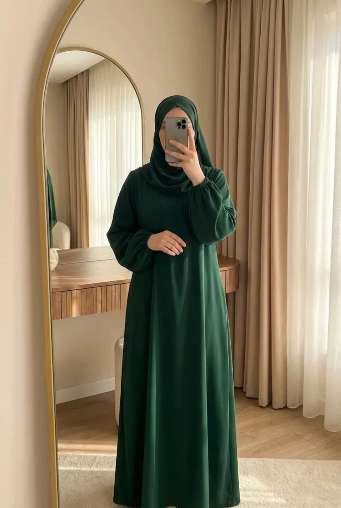 forest-green-simple-elastic-sleeve-abaya-selfie-9x16