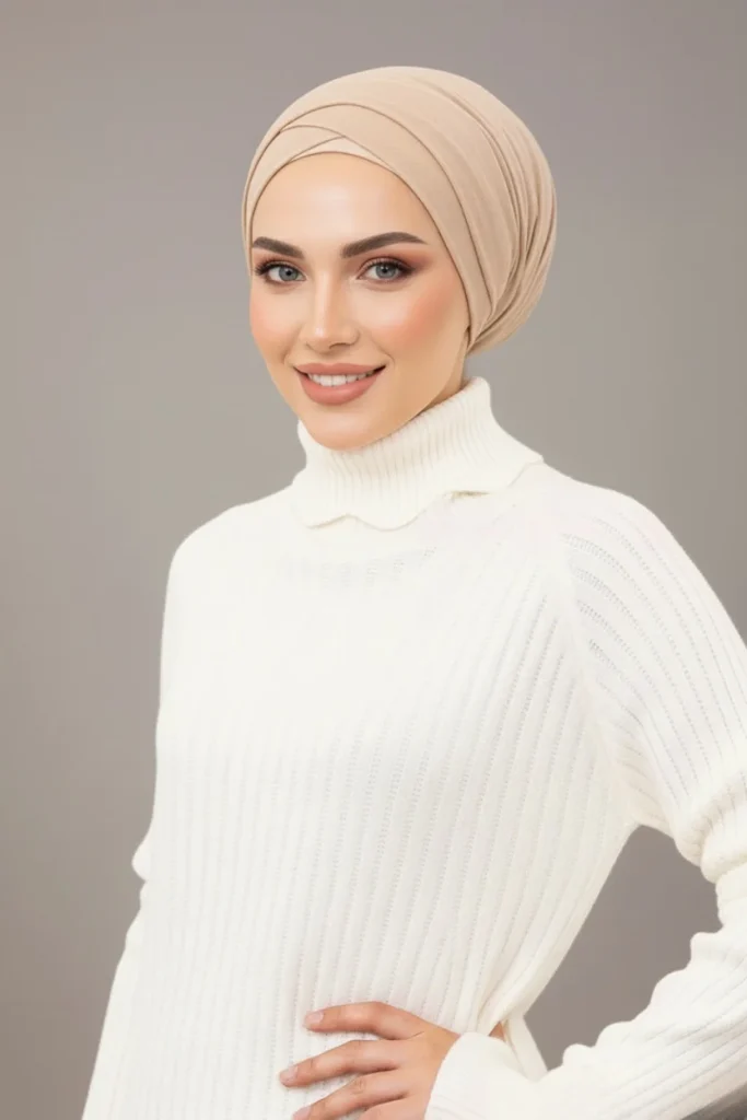 Pull Long Col Roulé en Maille Côtelé blanc – vue 2