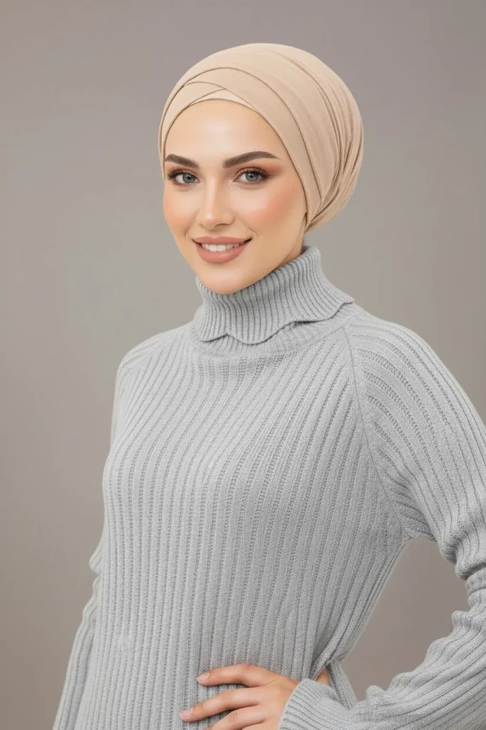 Grey Long Ribbed Turtleneck Knitted Jumper
