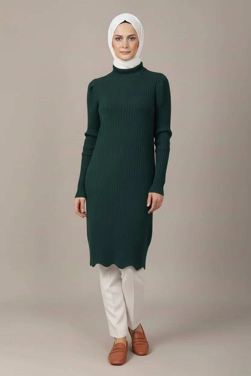 Pull-Long-Col-Roule-en-Maille-vert-canard