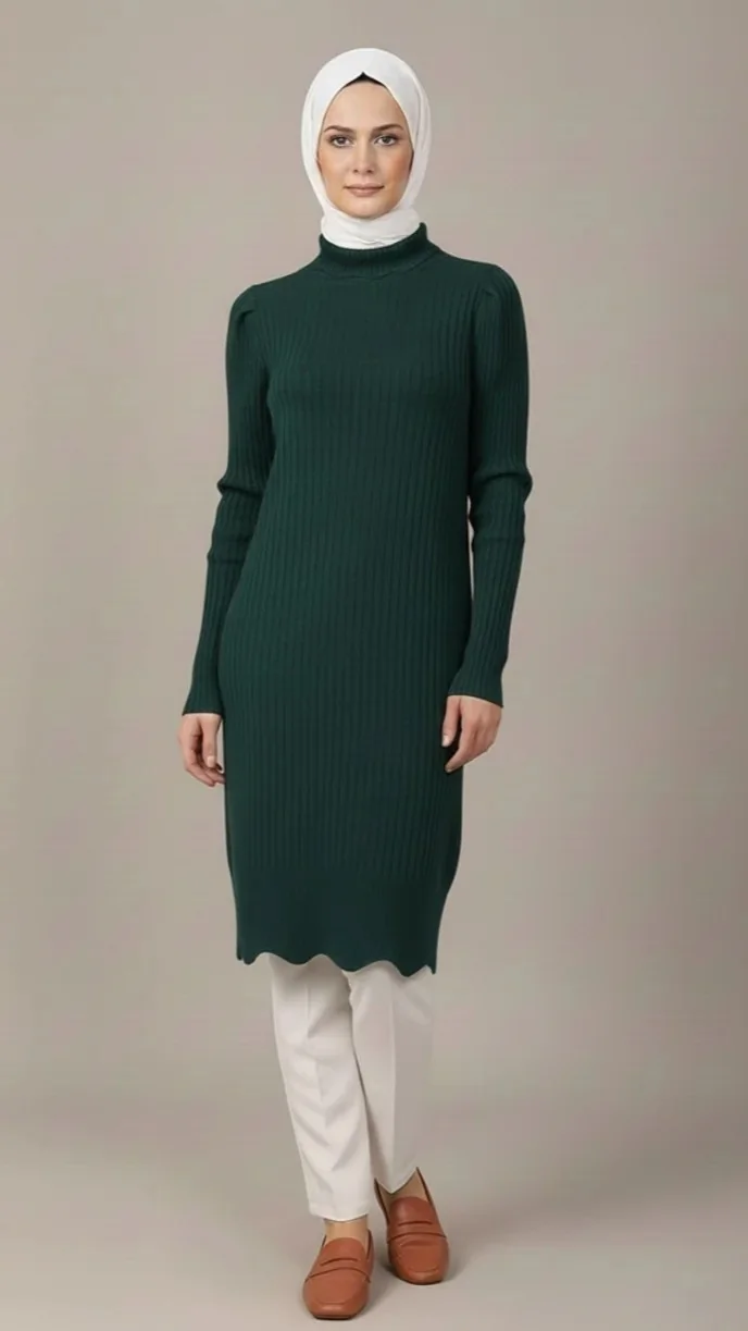 Pull-Long-Col-Roule-en-Maille-vert-canard