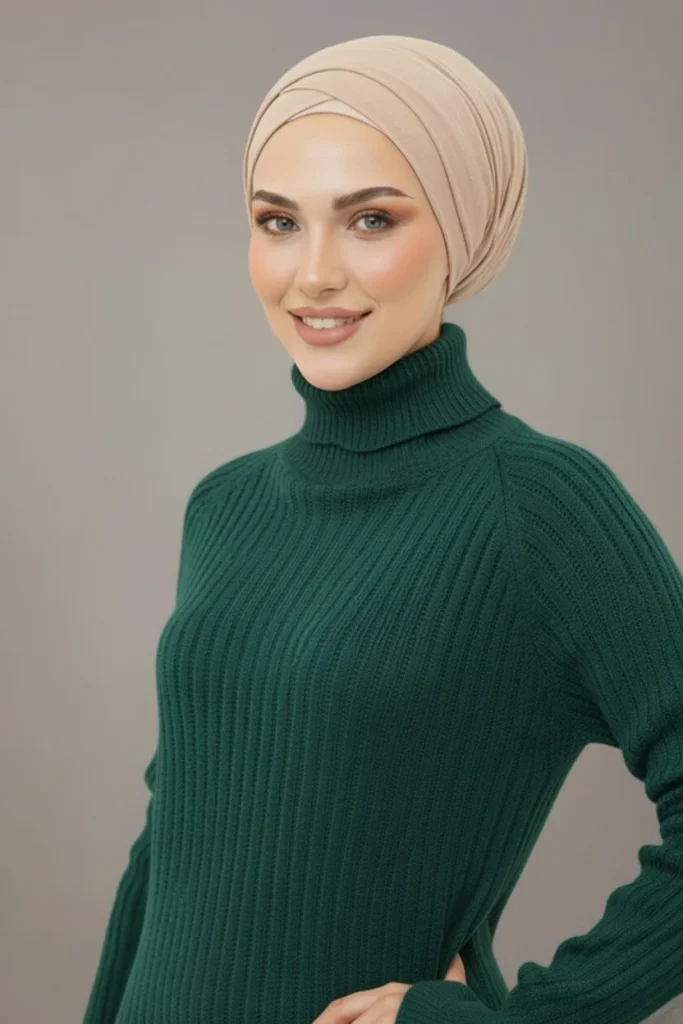 Long ribbed turtleneck jumper duck green1