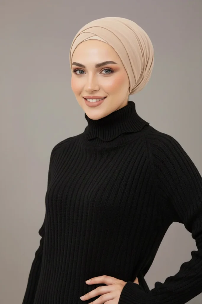 Pull long col roulé en maille Noir – vue 2