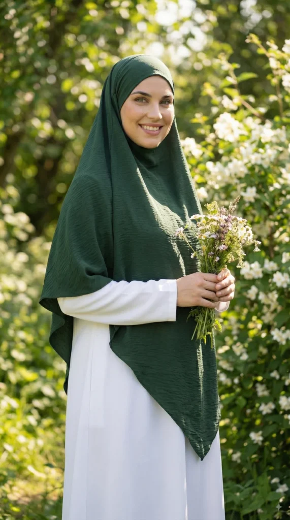 Khimar jazz vert 2 Femme portant le khimar jazz vert style hijabi lifestyle