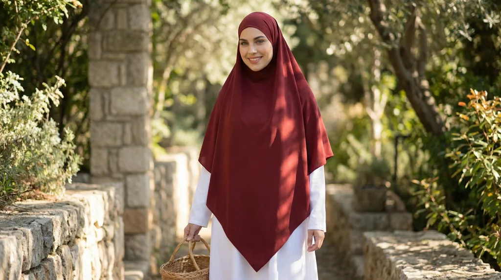 khimar soie de médine rouge 1 khimar soie de médine rouge - Lifestyle Photo - Model Style: Hijabi