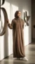 Bruine bi-stretch Abaya met capuchon - Lifestyle Foto - Modelstijl: Hijabi