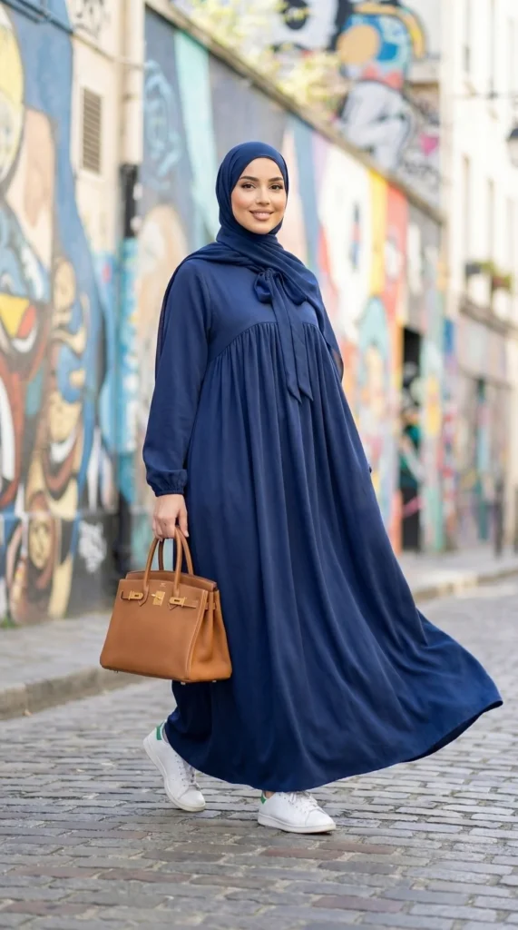 Abaya Bleu Marine Soie de Médine – vue 2
