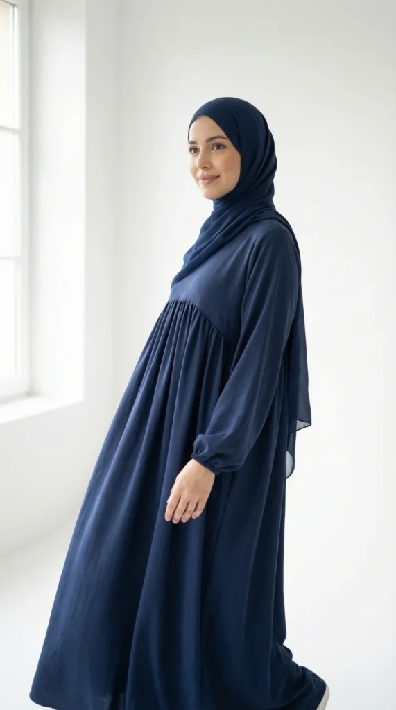 Abaya Bleu Marine Soie de Médine – vue 1