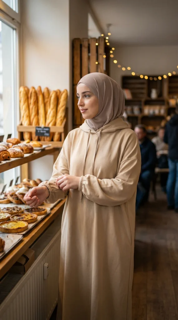 Abaya à Capuche Beige Bi-Stretch – vue 2