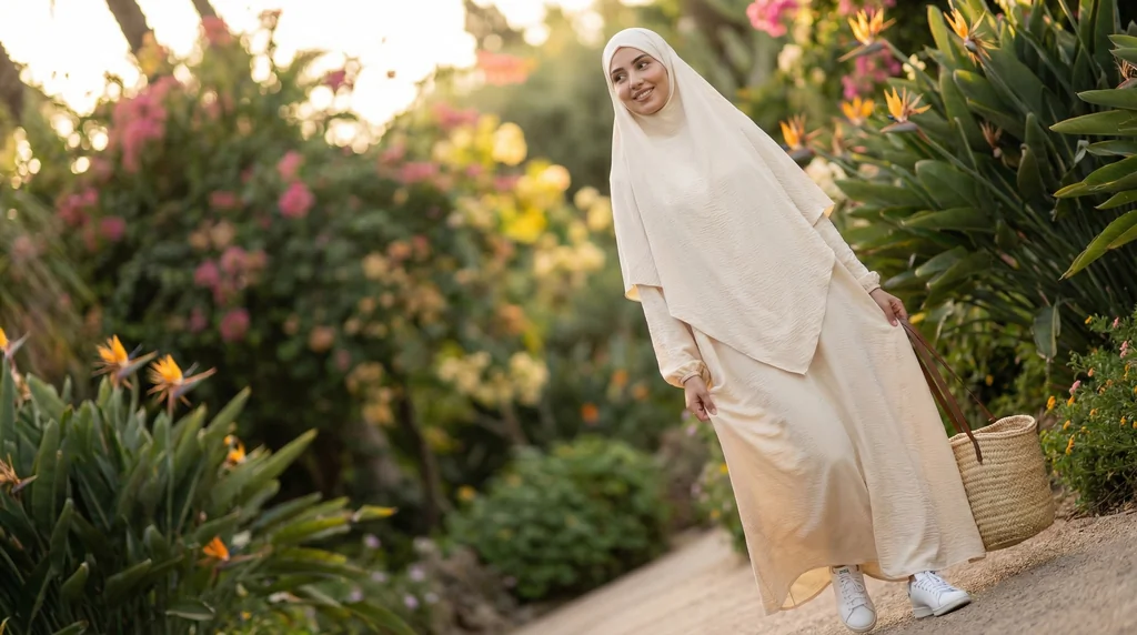 Jilbeb Crème en Jazz - Garden Photo - Model Style: Hijabi