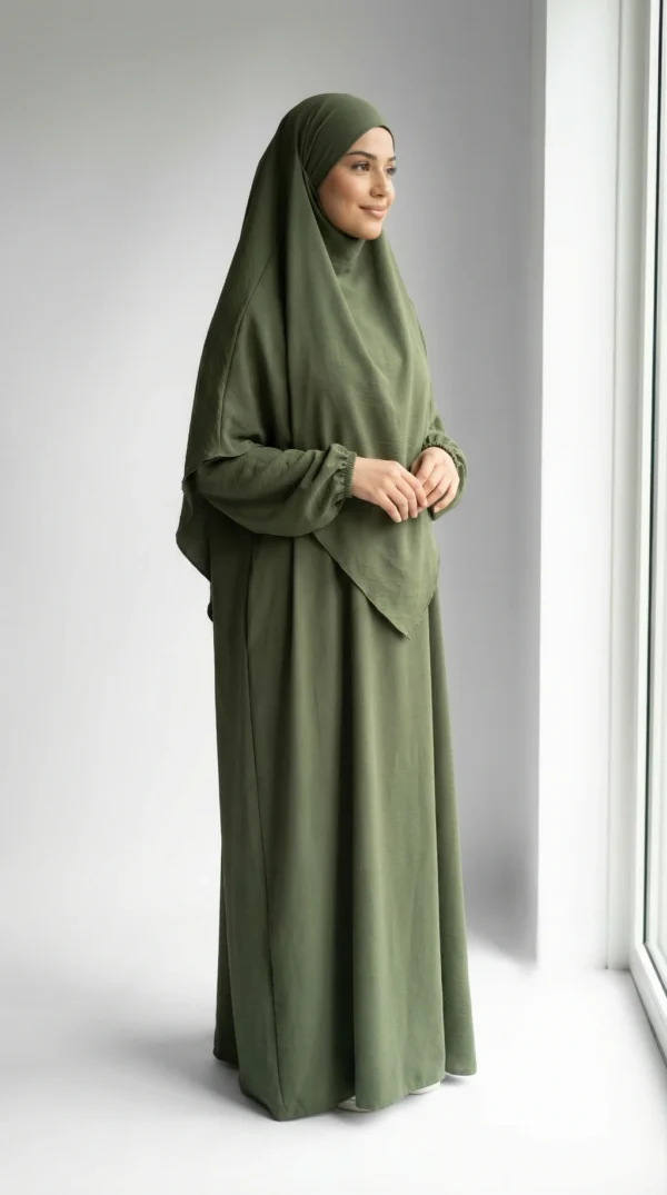 Jilbeb Kaki Jazz - Foto de estudio - Estilo de modelo: Hijabi
