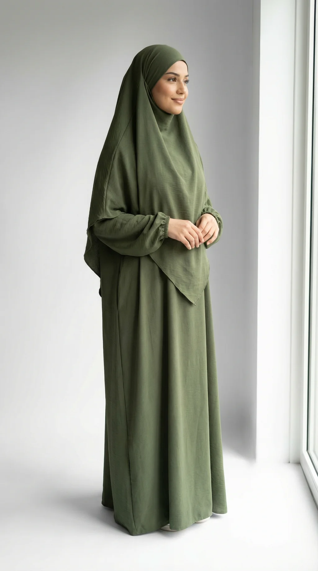 Jilbeb Kaki Jazz - Studio Photo - Model Style: Hijabi