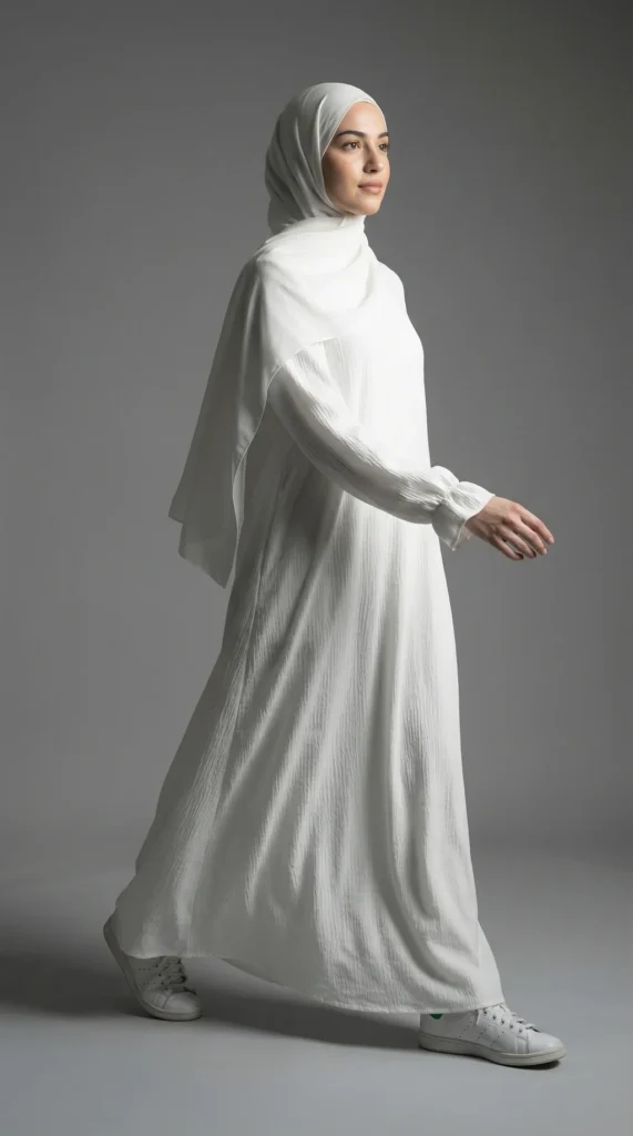 Robe abaya jazz blanche - Studio Photo - Model Style: Hijabi