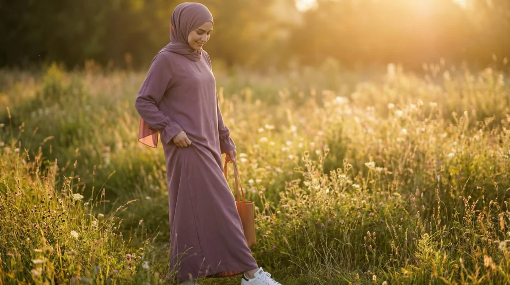 Robe abaya jazz mauve - Garden Photo - Model Style: Hijabi