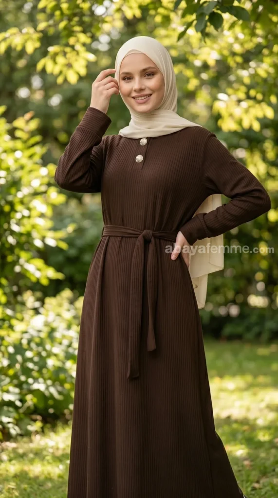Abaya Côtelée Marron – view 2