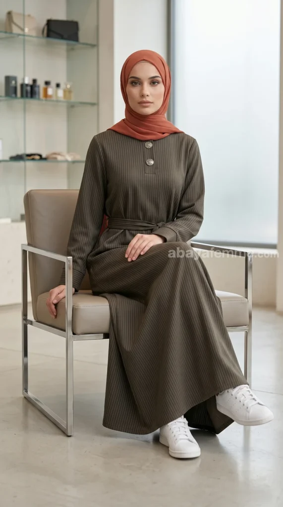 Abaya Côtelée Taupe – vista 2