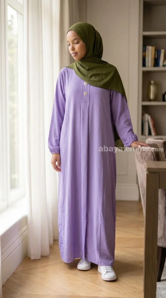 Abaya Soie de Médine Boutonnée Violette – vue 2
