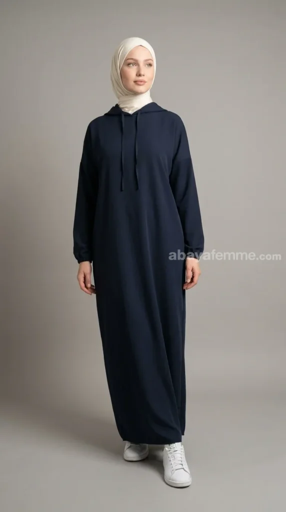 Abaya à Capuche en Bi-Stretch Bleu Marine – view 2