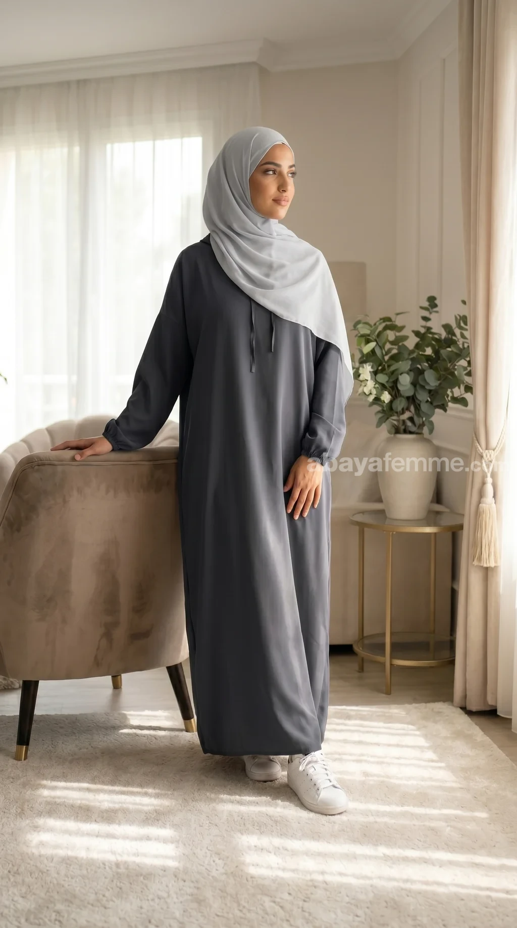 abaya_capuche_bi-stretch_grise