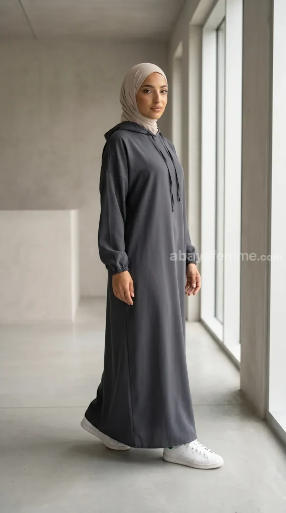 abaya_capuche_bi-stretch_grise