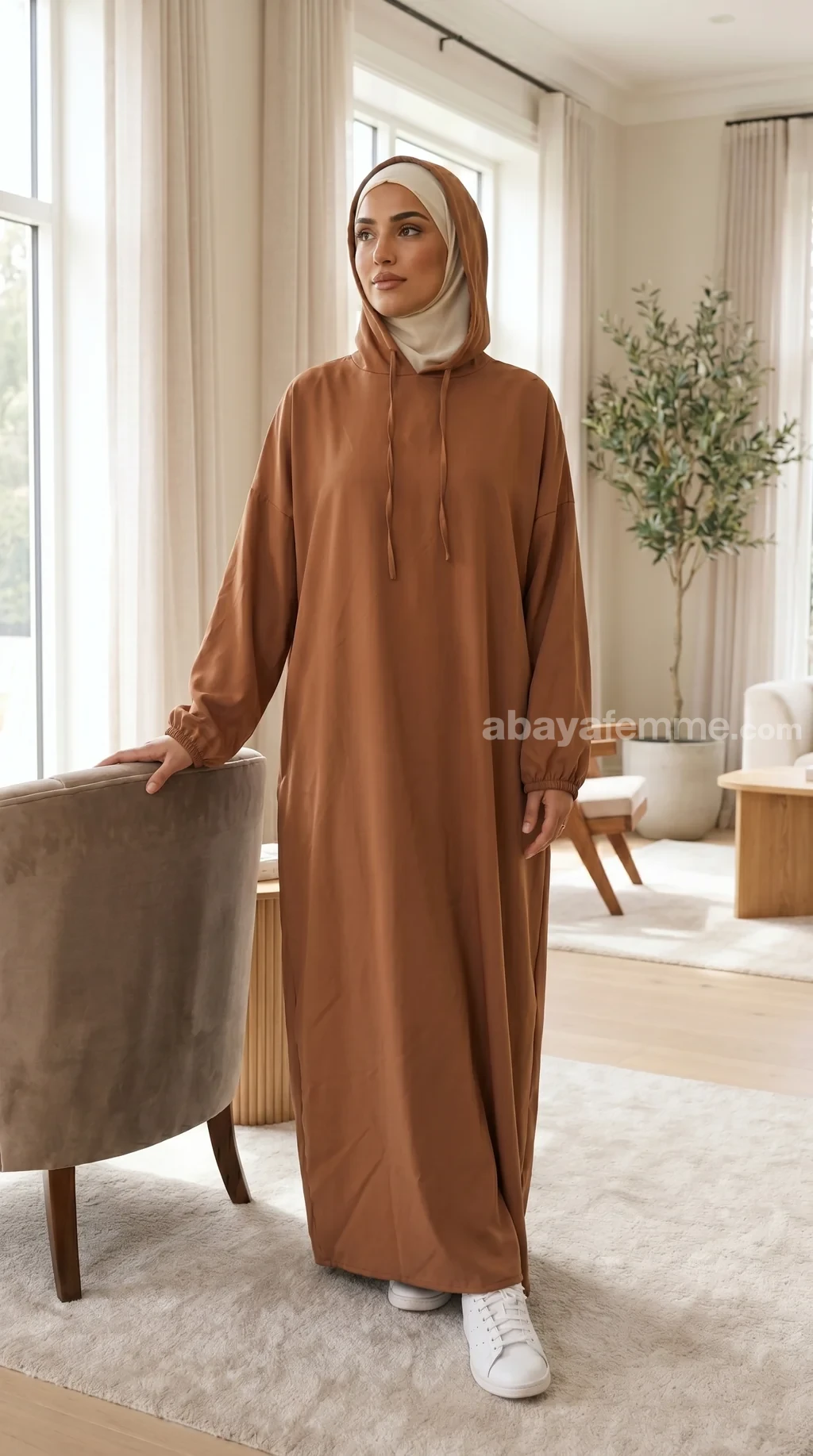 abaya_capuche_bi-stretch_marron