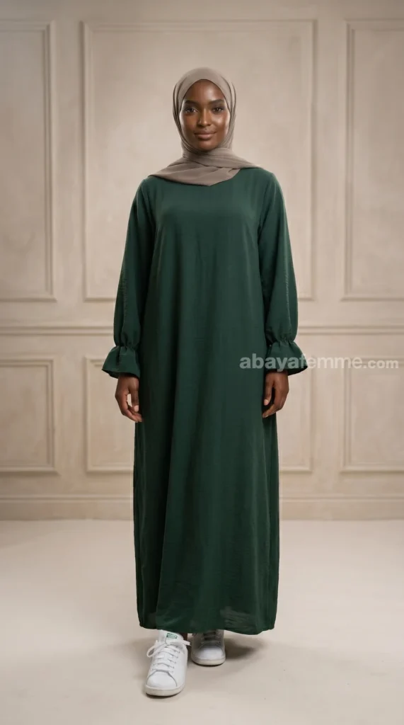 Abaya Manches Volantes Vert Sapin – vue 2